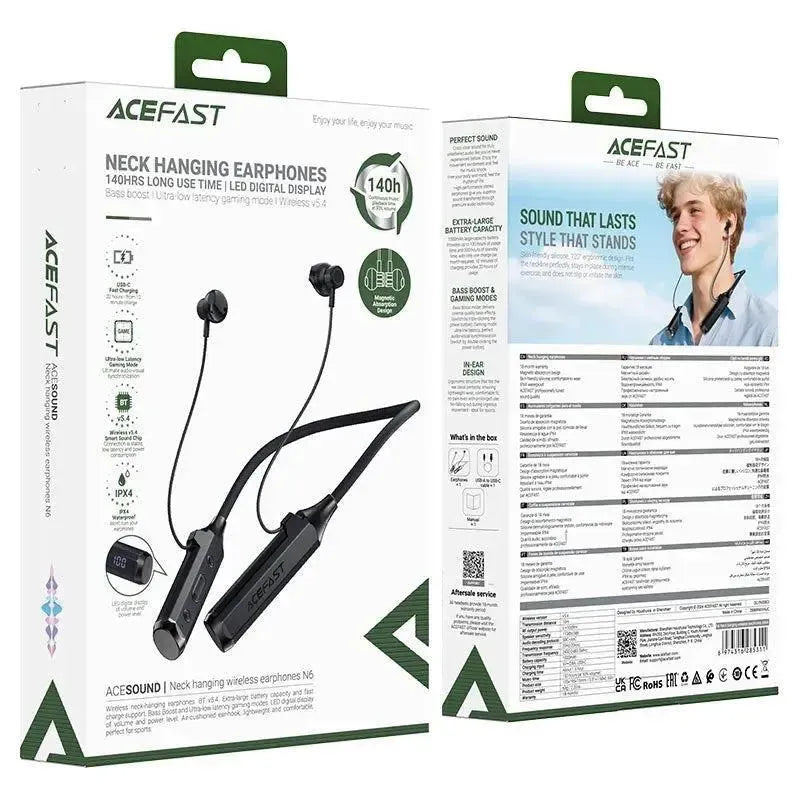 ACEFAST N6 Neck Hanging IPX4 BT Earphones 130H Black