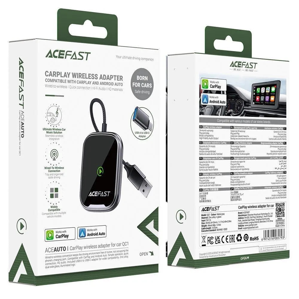 ACEFAST QC1 Android Car Play Wireless With Type-C Adapter Metal Gray