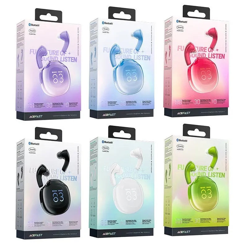 ACEFAST T9 Crystal Color Air 30H Bluetooth Earbuds Pomelo Red