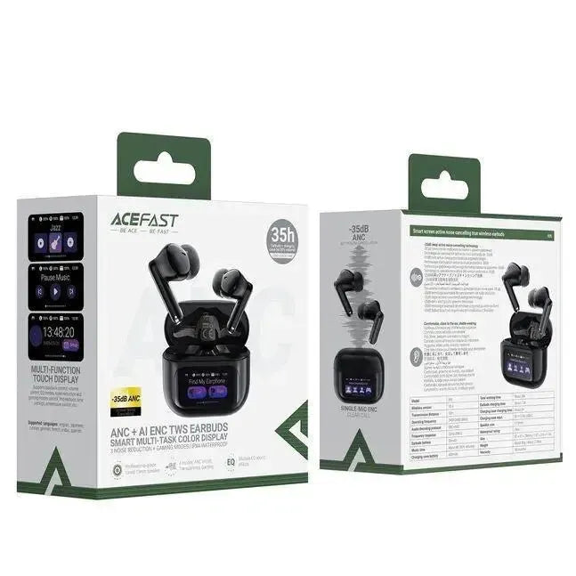 ACEFAST W6 Smart Screen Active Noise Cancelling TWS Earbuds Black