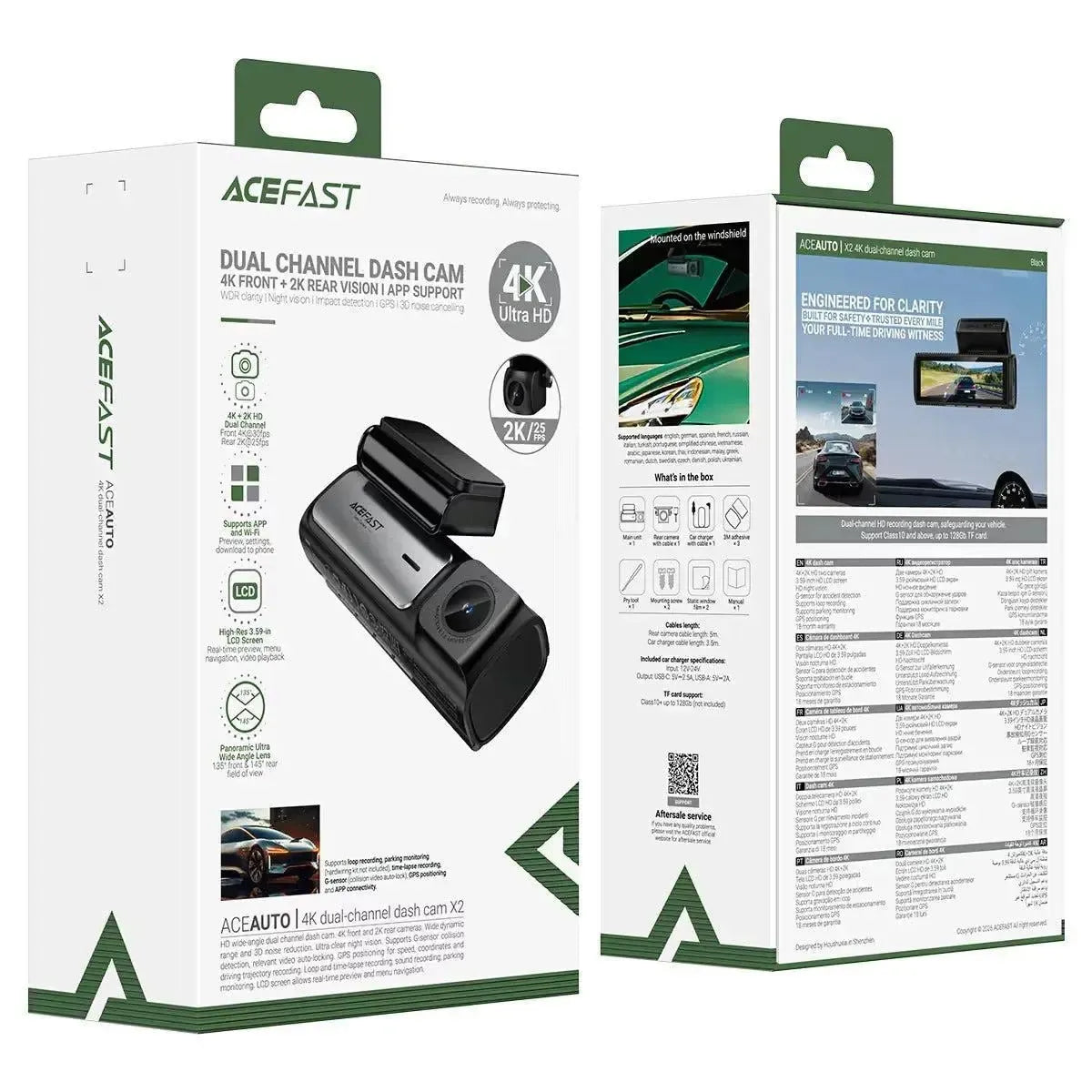 ACEFAST X2 4K Dual-Channel Front & Back Dash Cam Black
