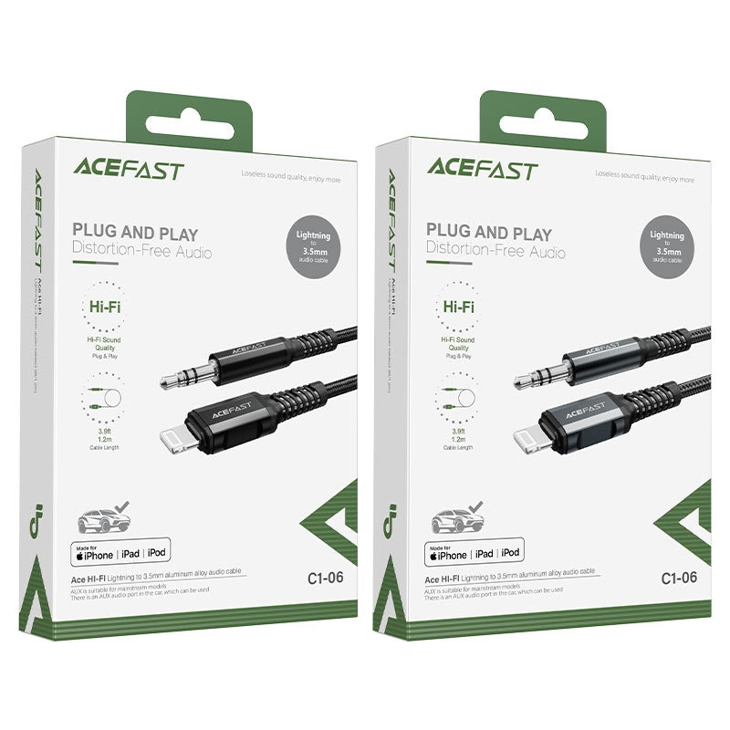 ACEFAST C1-06 Lightning Male to 3.5mm Male Braided Audio Cable Black MFI