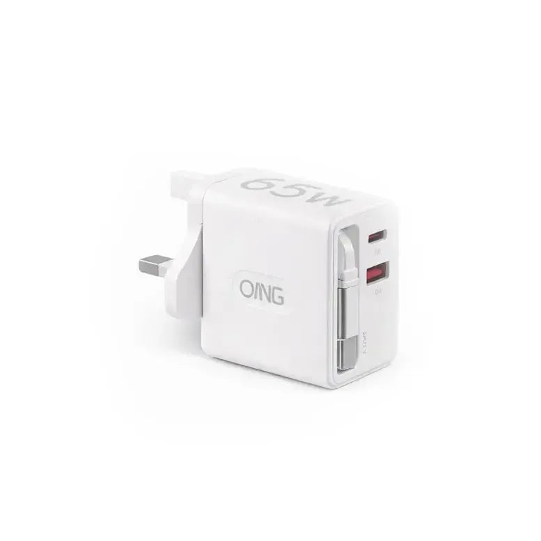 ANG PD 65W GaN Dual Port Fast Charger USB-C & USB-A Wall Adapter with Fast Charging Cable