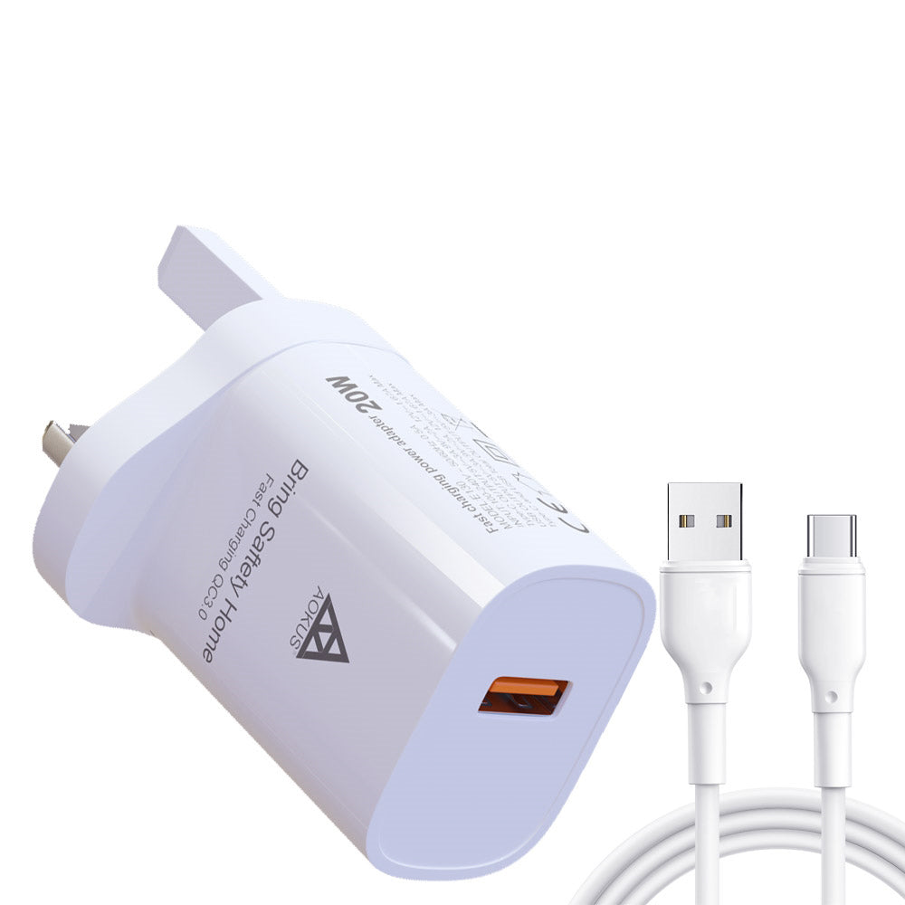 AOKUS E145 20W QC3.0 Quick Charger With Type-C Cable White