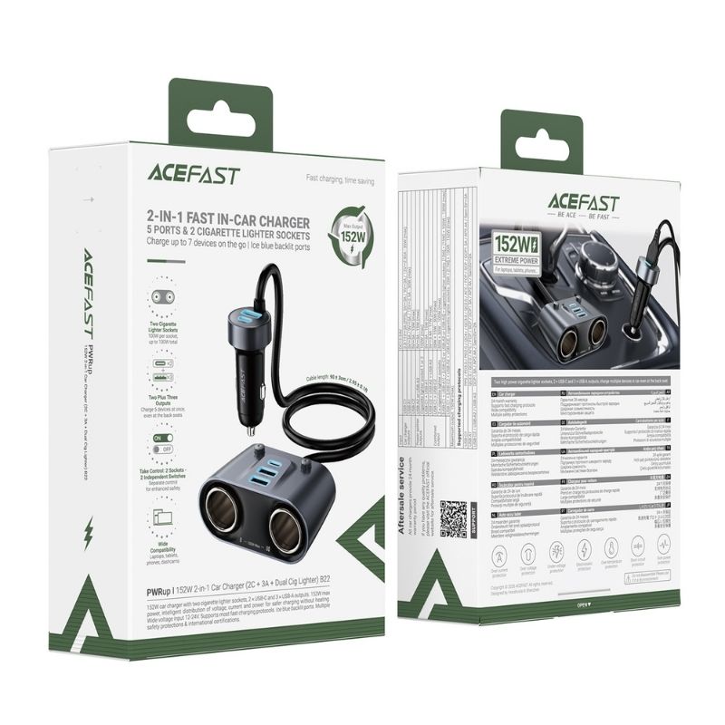 Acefast B22 152W 2-In-1 Fast In-Car Charger Hub