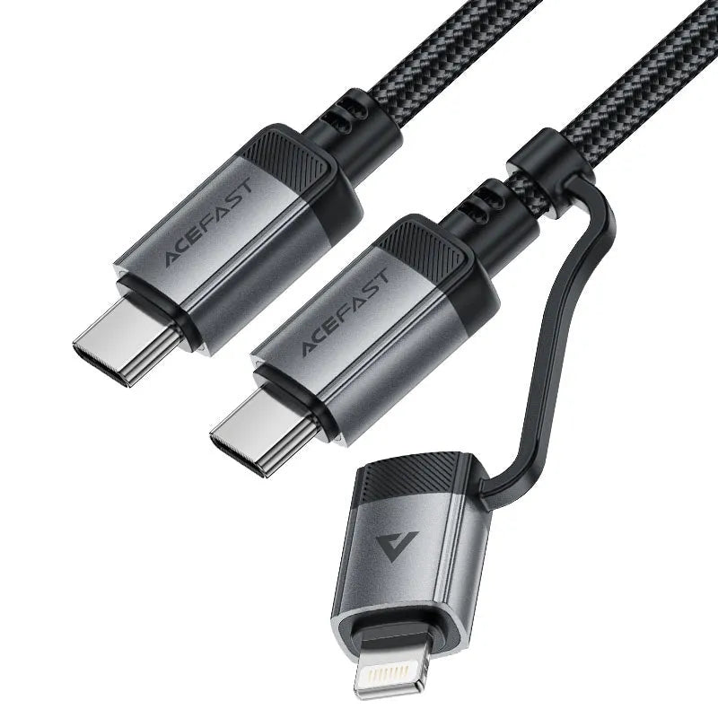Acefast C20-01 MFI USB-C To USB-C / Lightning Aluminum Alloy 60W Charging Data Cable Black