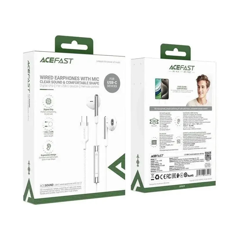 Acefast L13 USB-C Semi-In-Ear Wired Earphones White