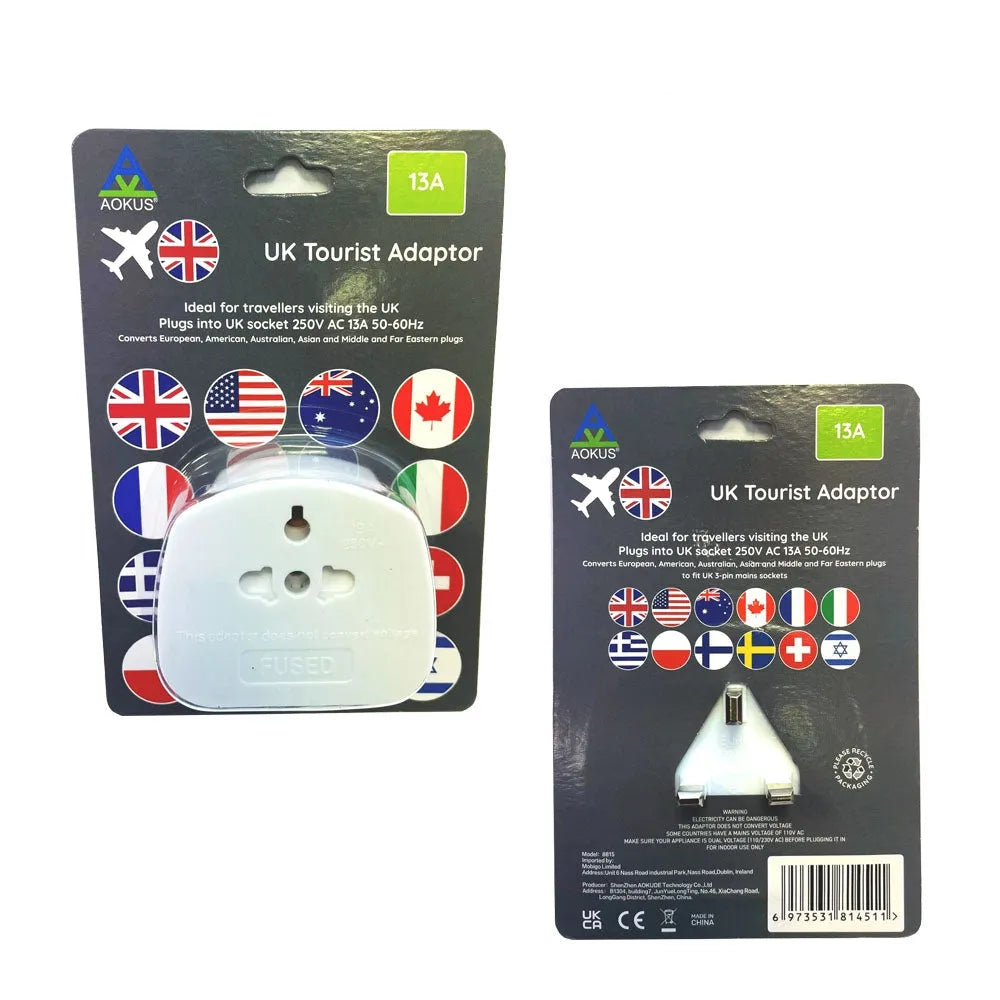 Aokus 8815 13A Fused UK Tourist Adapter White