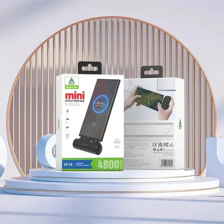 Aokus AK02 Capsule Portable Compact Built in Type-C Docking External Power Bank 4800 mAh Black