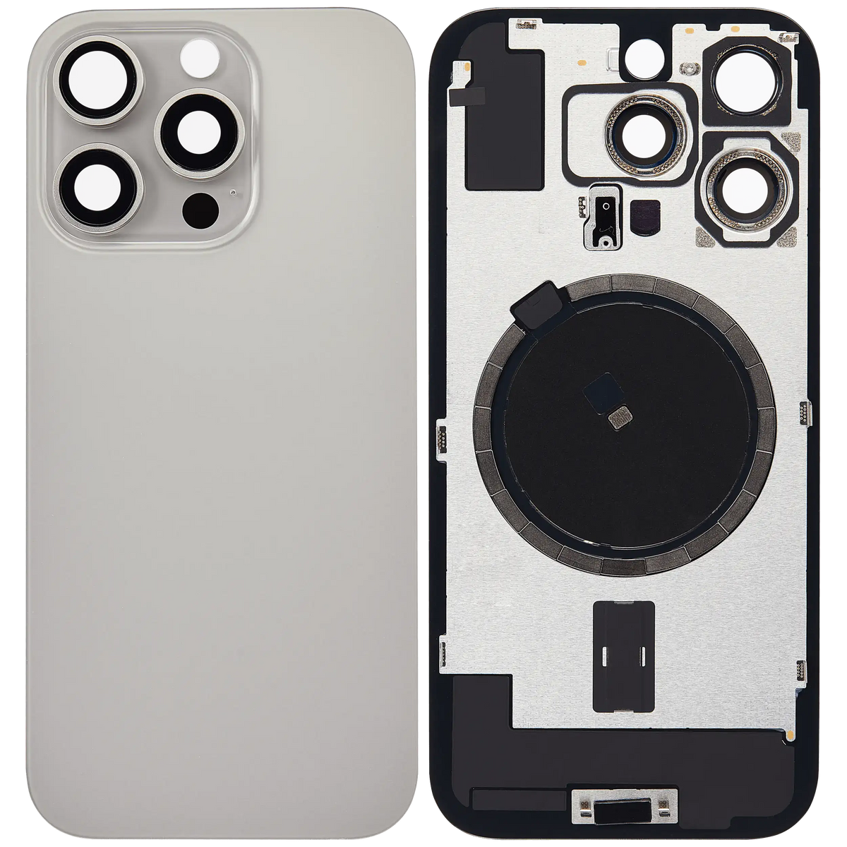 Back Glass W/ Mag Safe Magnet For I Phone 16 Pro (No Logo) (Aftermarket) (Natural Titanium)