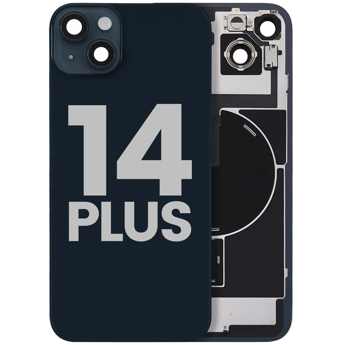 Back Glass W/ Mag Safe Magnet & Nfc & Flashlight Flex For I Phone 14 Plus (Used Oem Pull: Grade B) (Midnight)