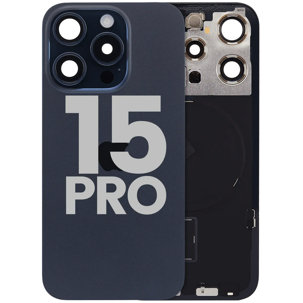 Back Glass W/ Mag Safe Magnet & Nfc & Flashlight Flex For I Phone 15 Pro (Used Oem Pull: Grade C) (Blue Titanium)