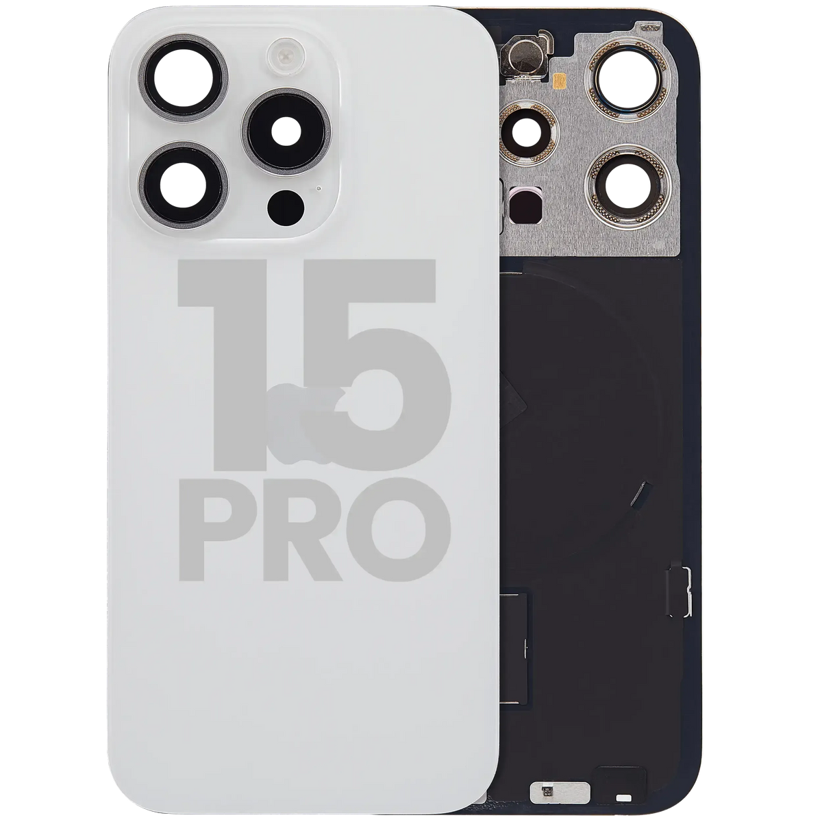 Back Glass W/ Mag Safe Magnet & Nfc & Flashlight Flex For I Phone 15 Pro (Used Oem Pull: Grade C) (White Titanium)