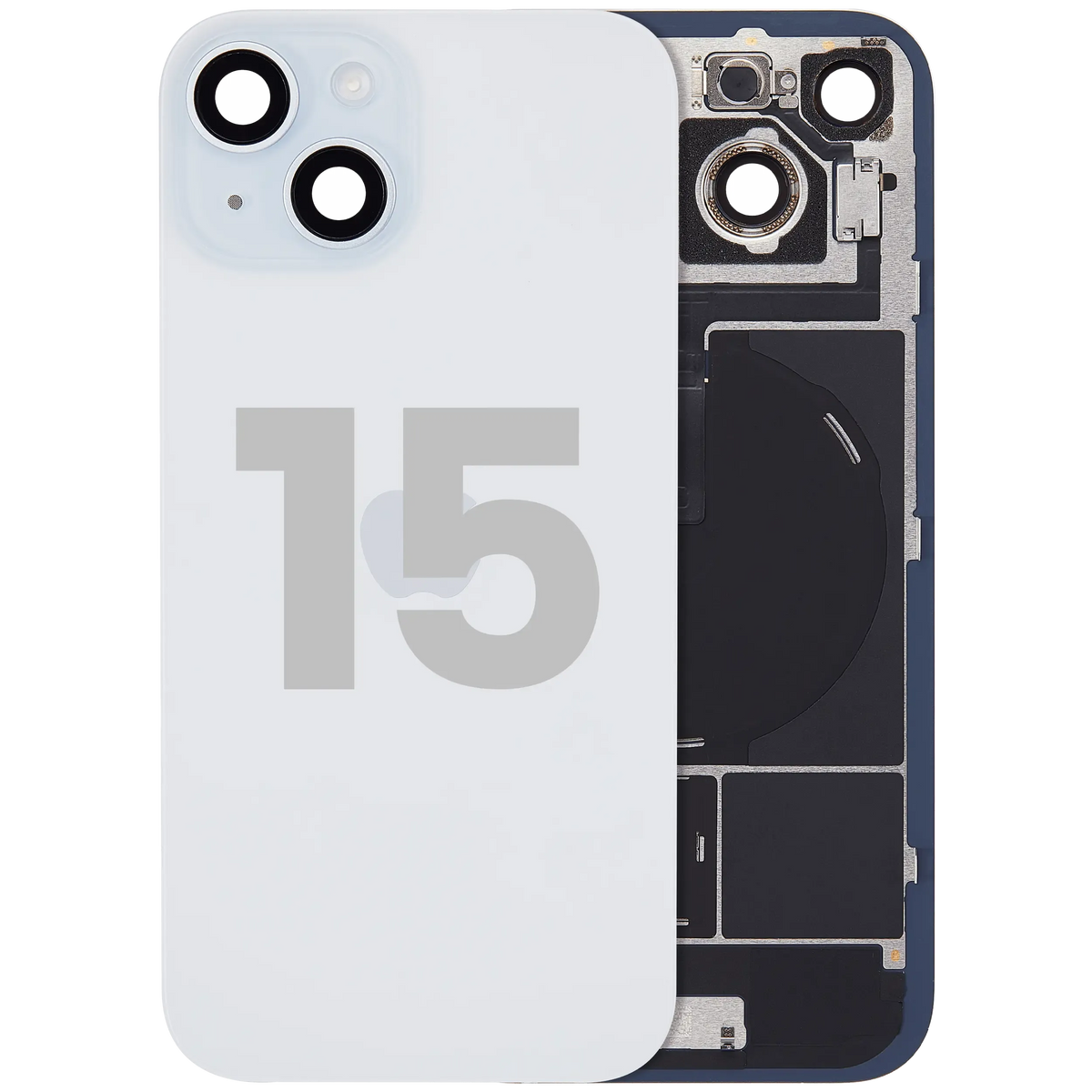 Back Glass W/ Mag Safe Magnet & Nfc & Flashlight Flex For I Phone 15 (Used Oem Pull: Grade A) (Blue)