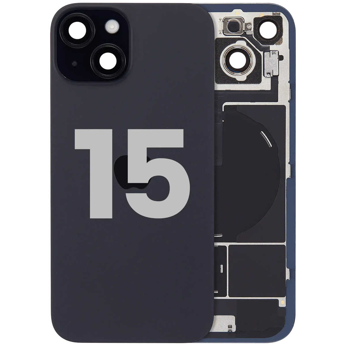 Back Glass W/ Mag Safe Magnet & Nfc & Flashlight Flex For I Phone 15 (Used Oem Pull: Grade C) (Black)
