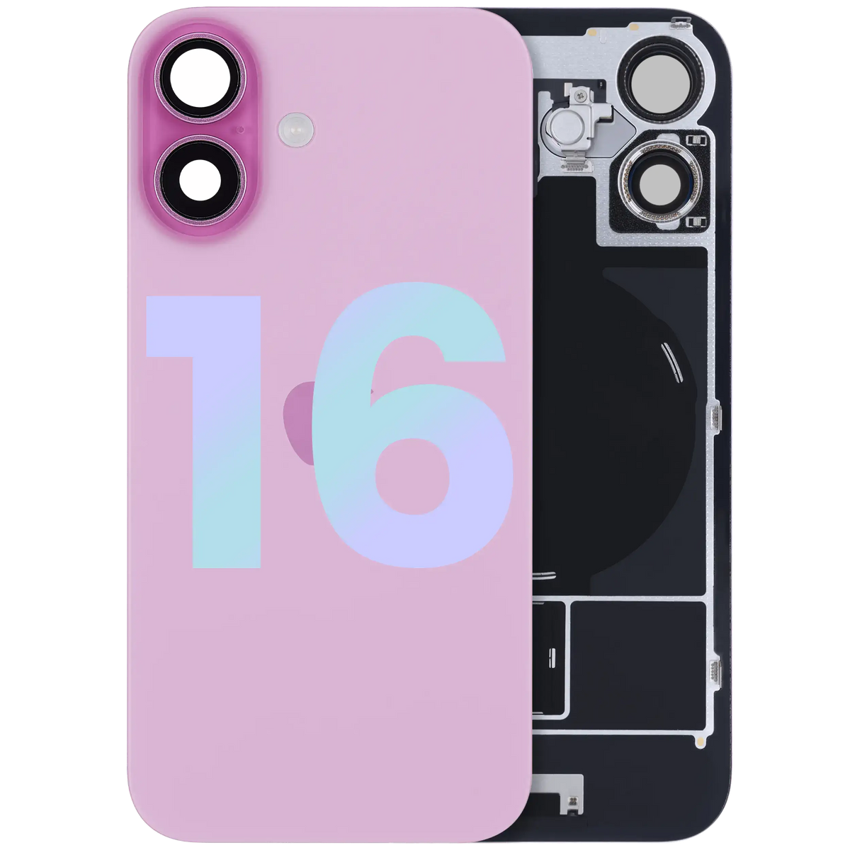 Back Glass W/ Mag Safe Magnet & Nfc & Flashlight Flex For I Phone 16 (Genuine Oem) (Pink)
