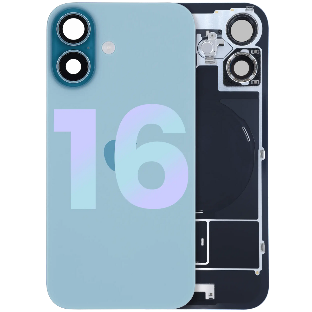 Back Glass W/ Mag Safe Magnet & Nfc & Flashlight Flex For I Phone 16 (Genuine Oem) (Teal)