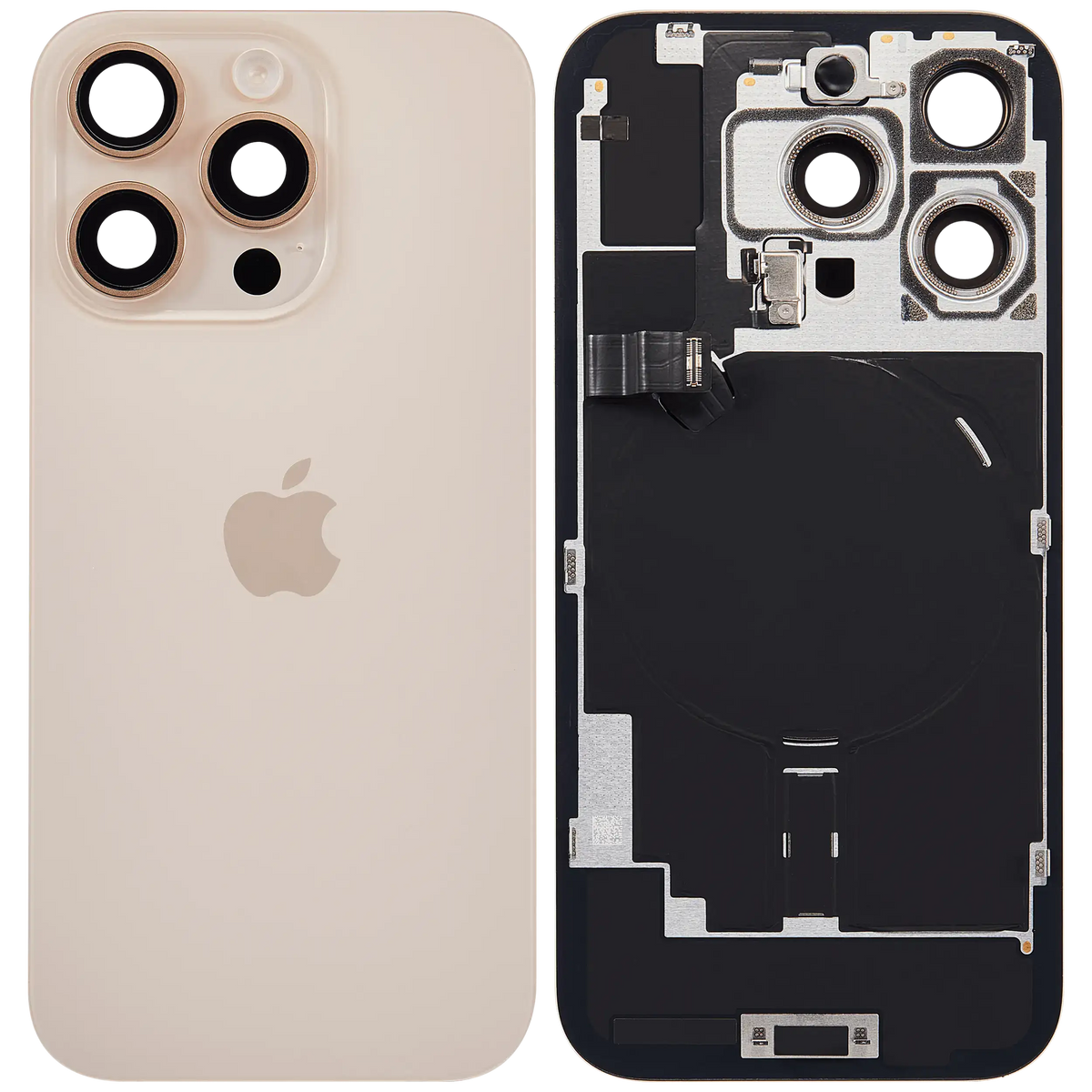 Back Glass W/ Mag Safe Magnet & Nfc & Flashlight Flex For I Phone 16 Pro (Genuine Oem) (Desert Titanium)