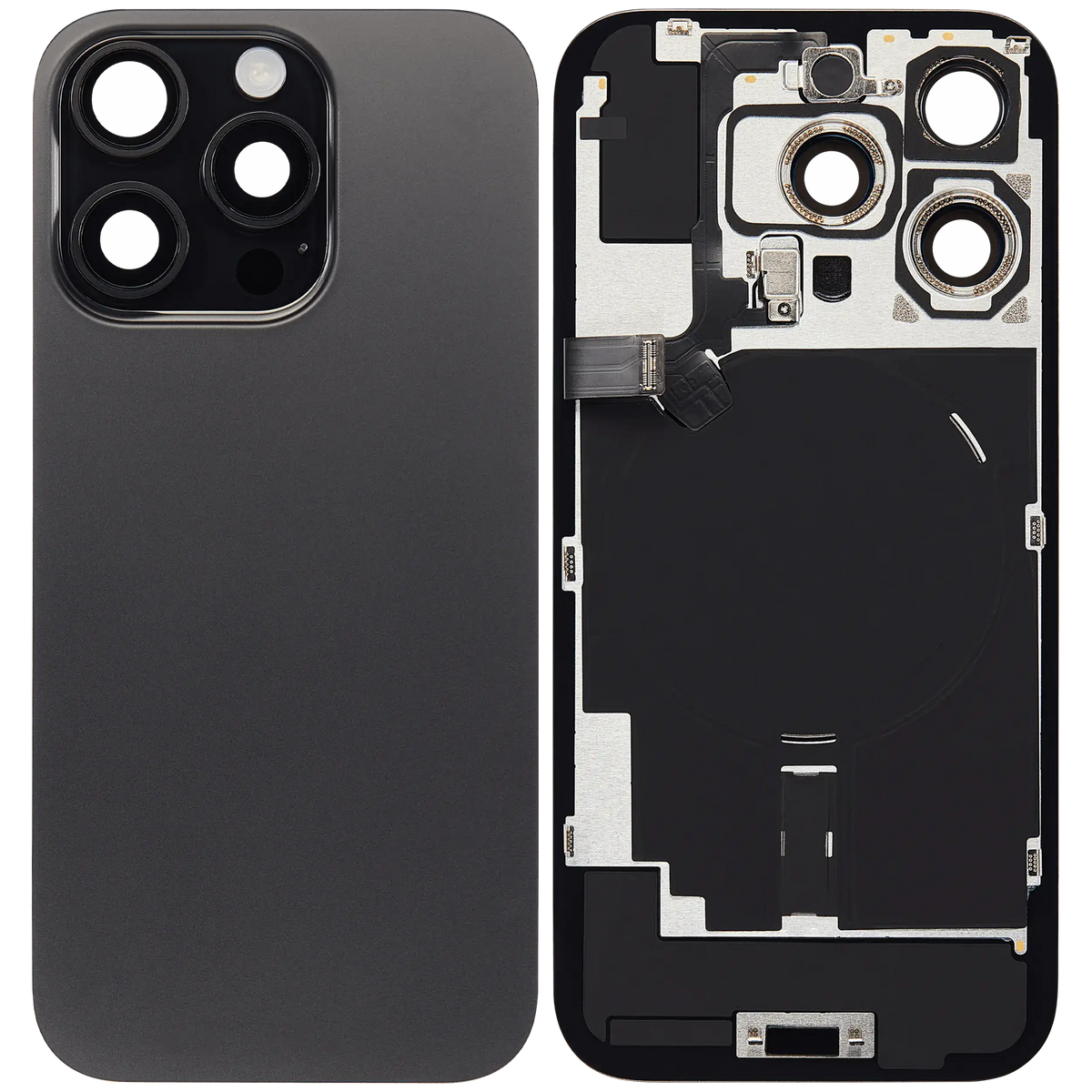 Back Glass W/ Mag Safe Magnet & Nfc & Flashlight Flex For I Phone 16 Pro (No Logo) (Aftermarket) (Black Titanium)