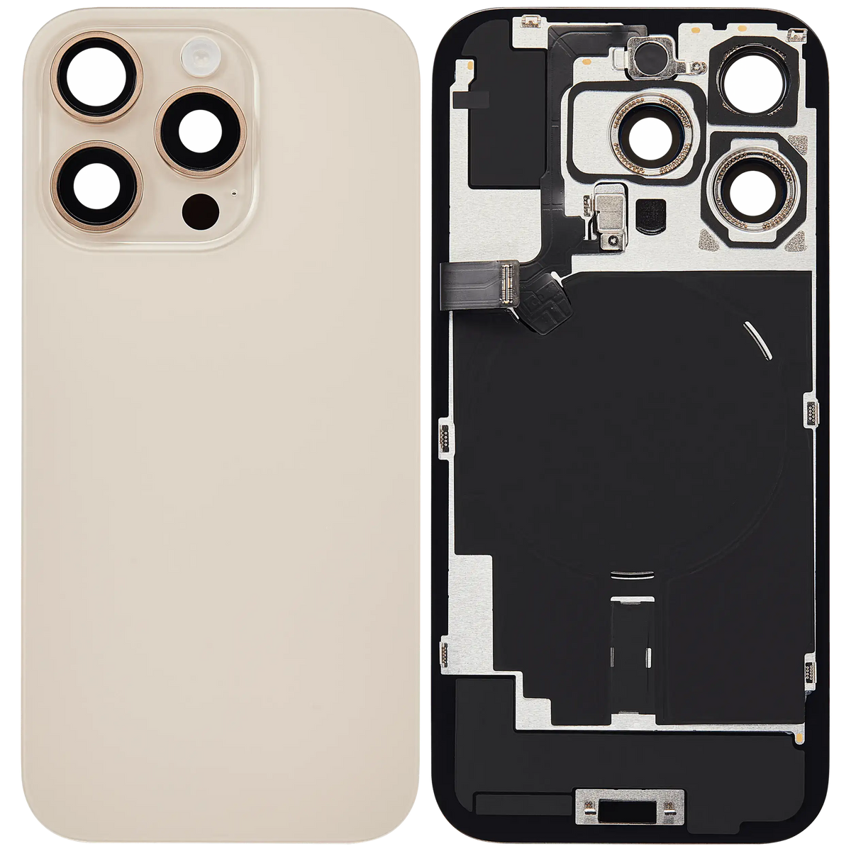 Back Glass W/ Mag Safe Magnet & Nfc & Flashlight Flex For I Phone 16 Pro (No Logo) (Aftermarket) (Desert Titanium)