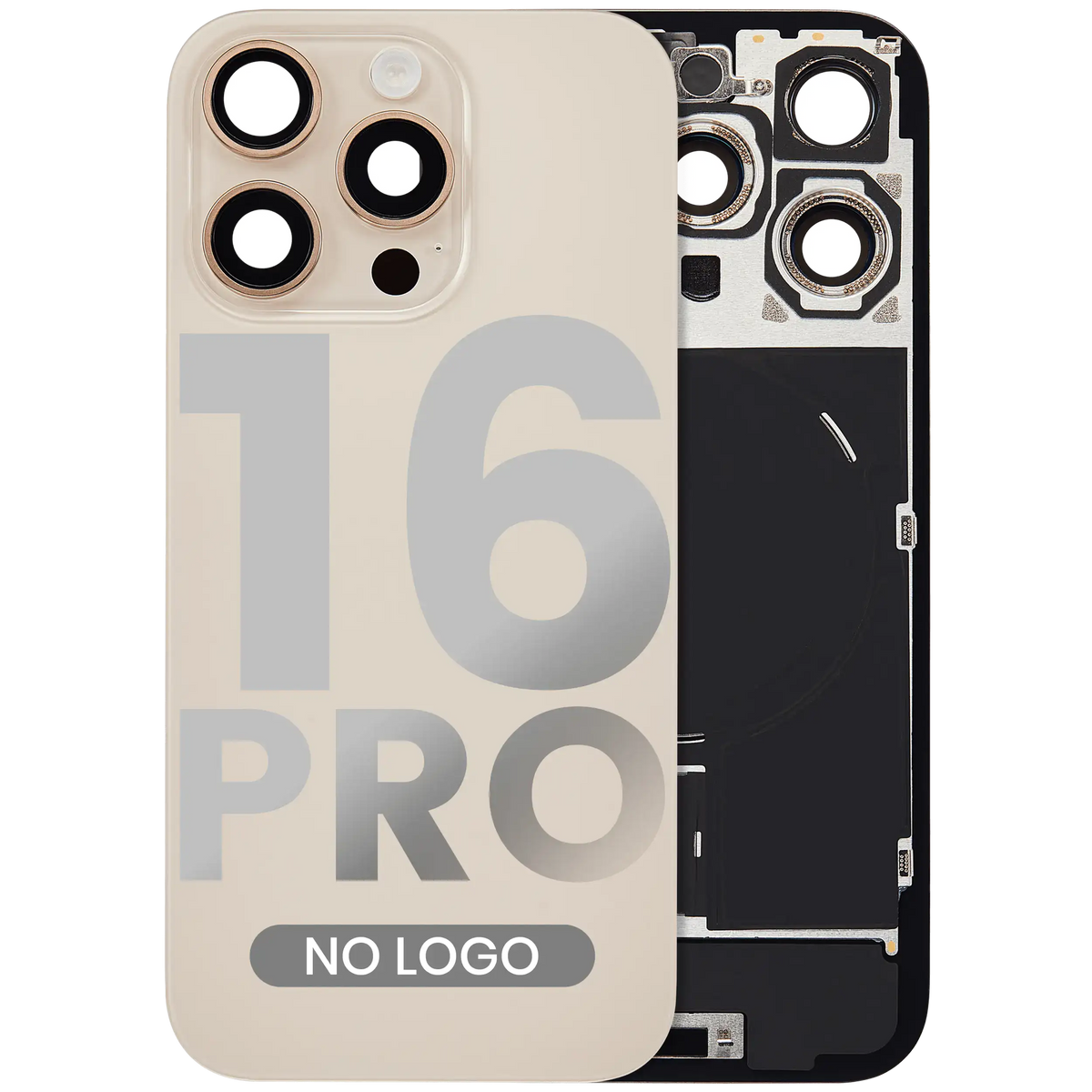 Back Glass W/ Mag Safe Magnet & Nfc & Flashlight Flex For I Phone 16 Pro (No Logo) (Aftermarket) (Desert Titanium)