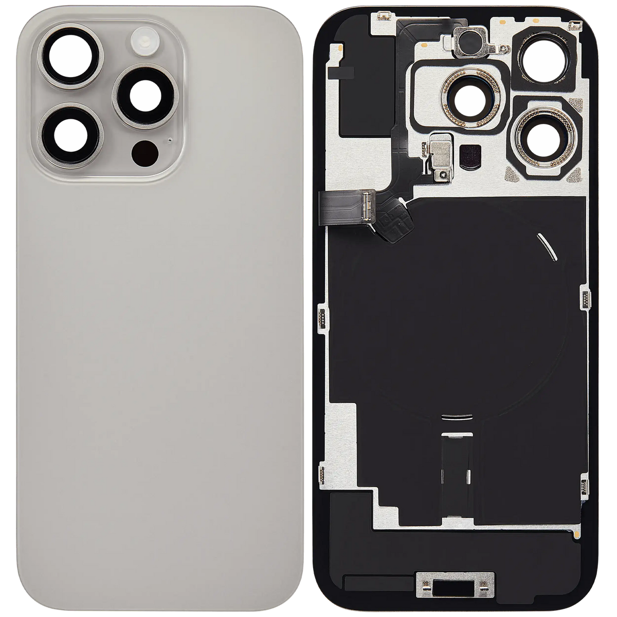 Back Glass W/ Mag Safe Magnet & Nfc & Flashlight Flex For I Phone 16 Pro (No Logo) (Aftermarket) (Natural Titanium)