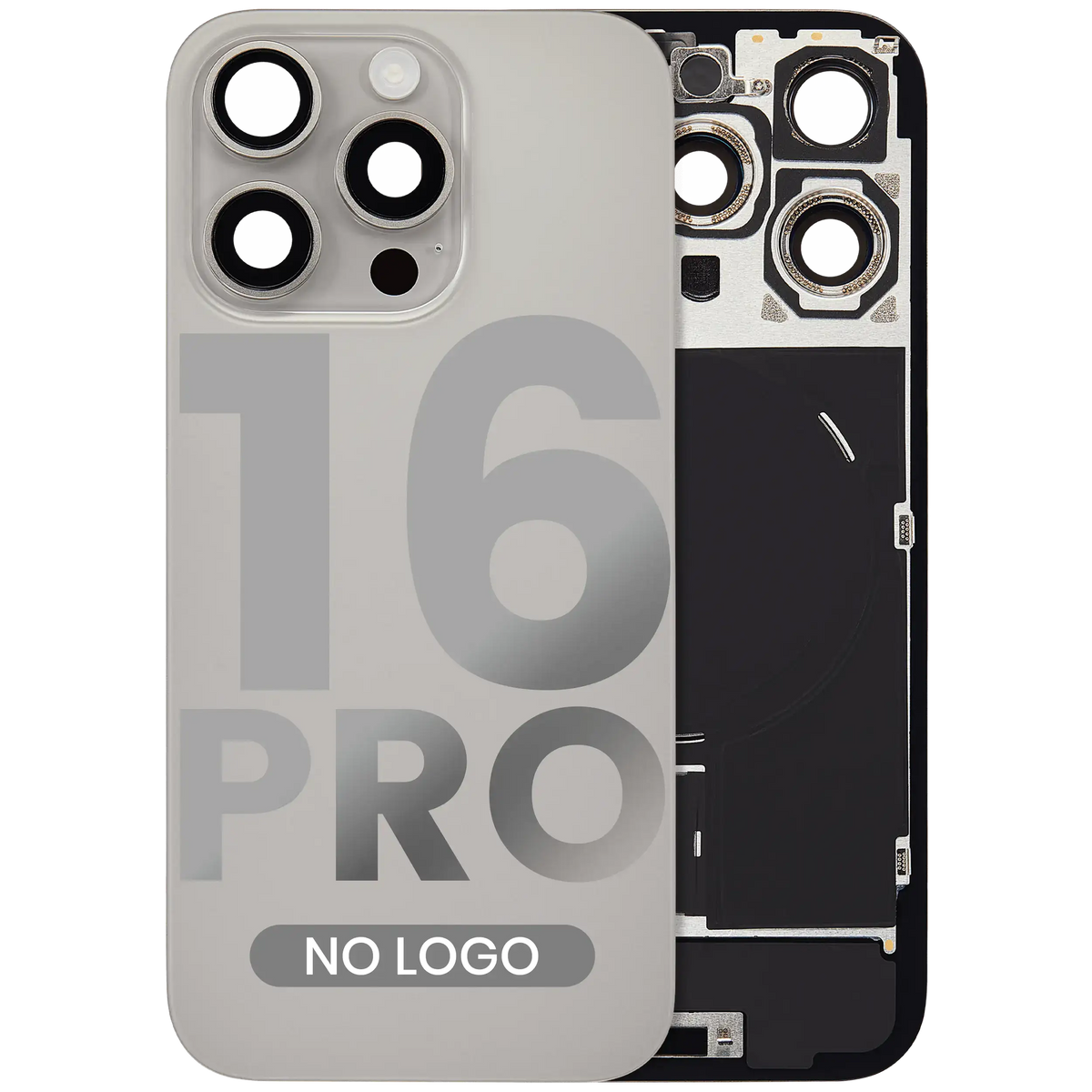 Back Glass W/ Mag Safe Magnet & Nfc & Flashlight Flex For I Phone 16 Pro (No Logo) (Aftermarket) (Natural Titanium)