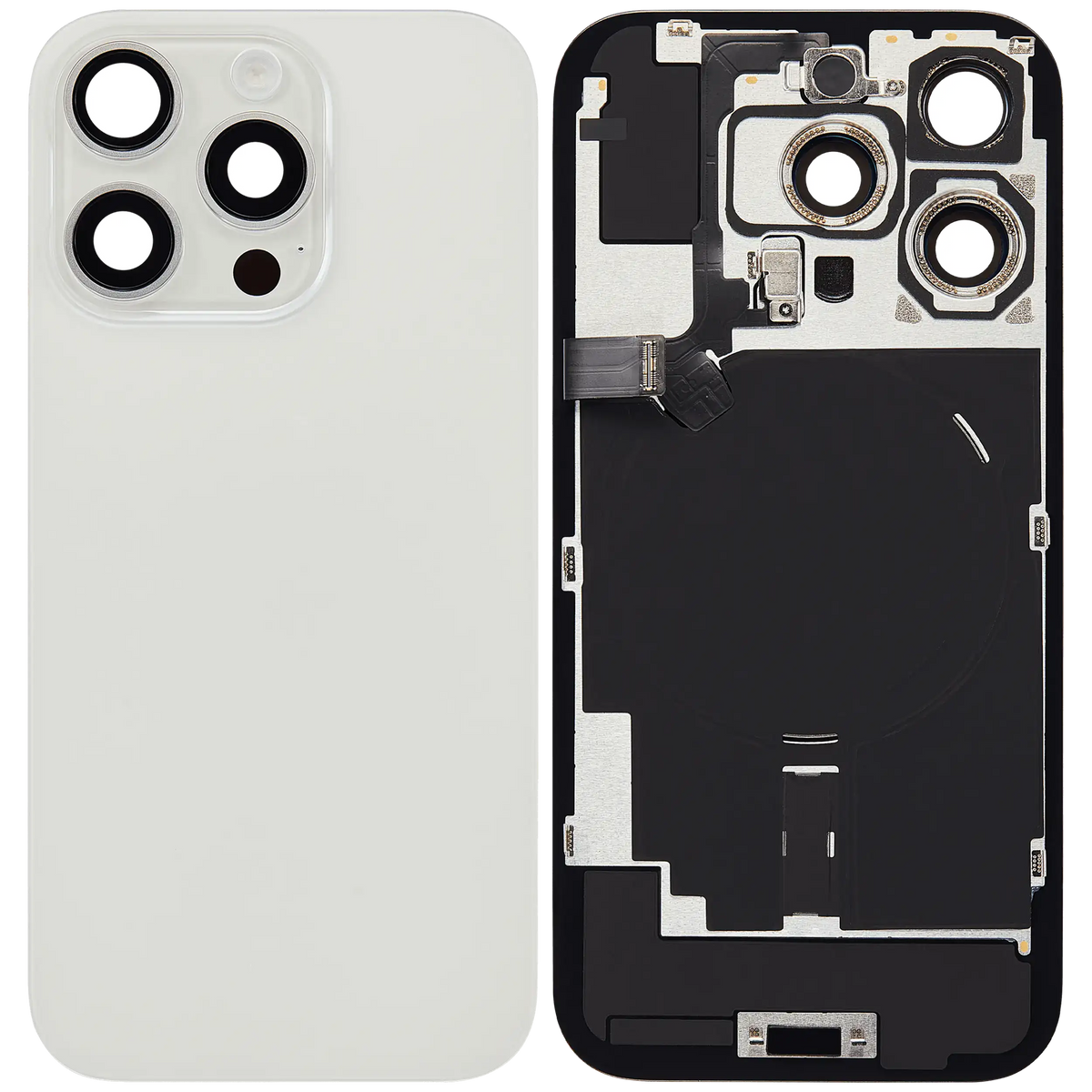 Back Glass W/ Mag Safe Magnet & Nfc & Flashlight Flex For I Phone 16 Pro (No Logo) (Aftermarket) (White Titanium)