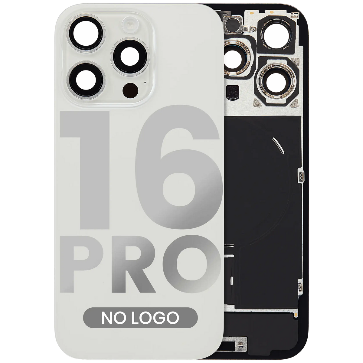 Back Glass W/ Mag Safe Magnet & Nfc & Flashlight Flex For I Phone 16 Pro (No Logo) (Aftermarket) (White Titanium)