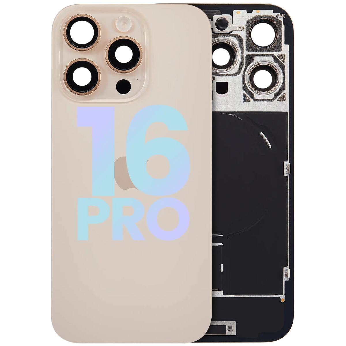 Back Glass W/ Mag Safe Magnet & Nfc & Flashlight Flex For I Phone 16 Pro (Service Pack) (Desert Titanium)