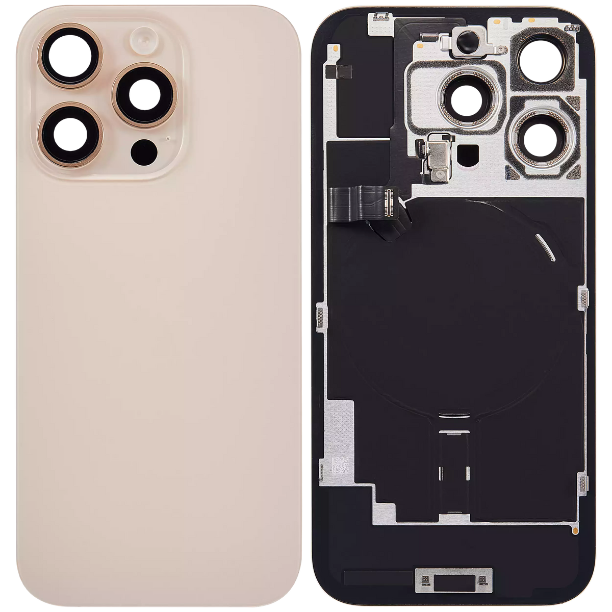 Back Glass W/ Mag Safe Magnet & Nfc & Flashlight Flex For I Phone 16 Pro (Used Oem Pull: Grade A) (Desert Titanium)