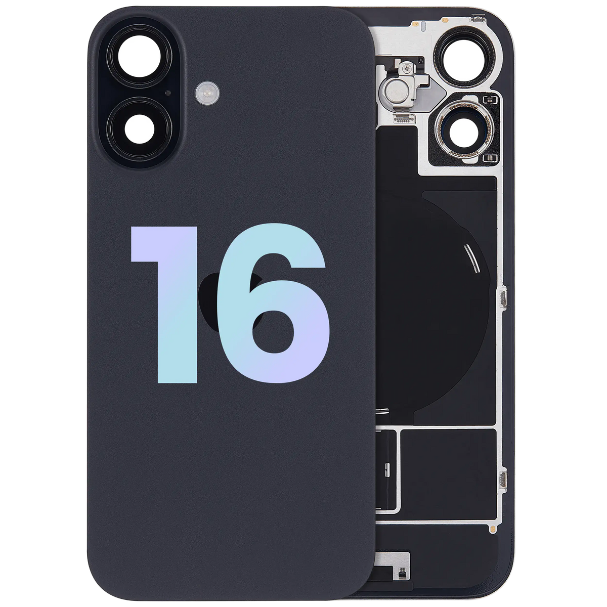 Back Glass W/ Mag Safe Magnet & Nfc & Flashlight Flex For I Phone 16 (Service Pack) (Black)