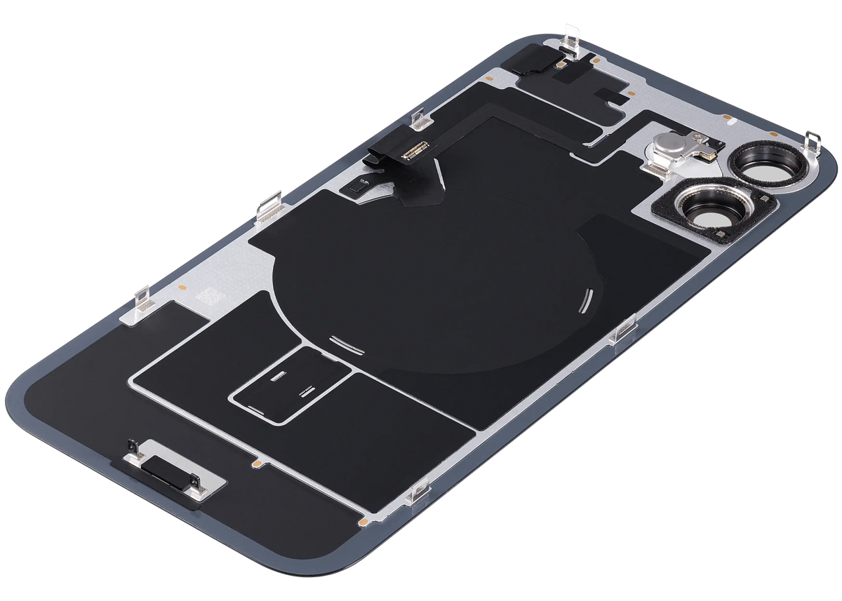Back Glass W/ Mag Safe Magnet & Nfc & Flashlight Flex For I Phone 16 (Service Pack) (Black)