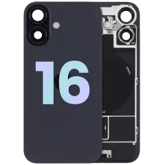 Back Glass W/ Mag Safe Magnet & Nfc & Flashlight Flex For I Phone 16 (Service Pack) (Black)