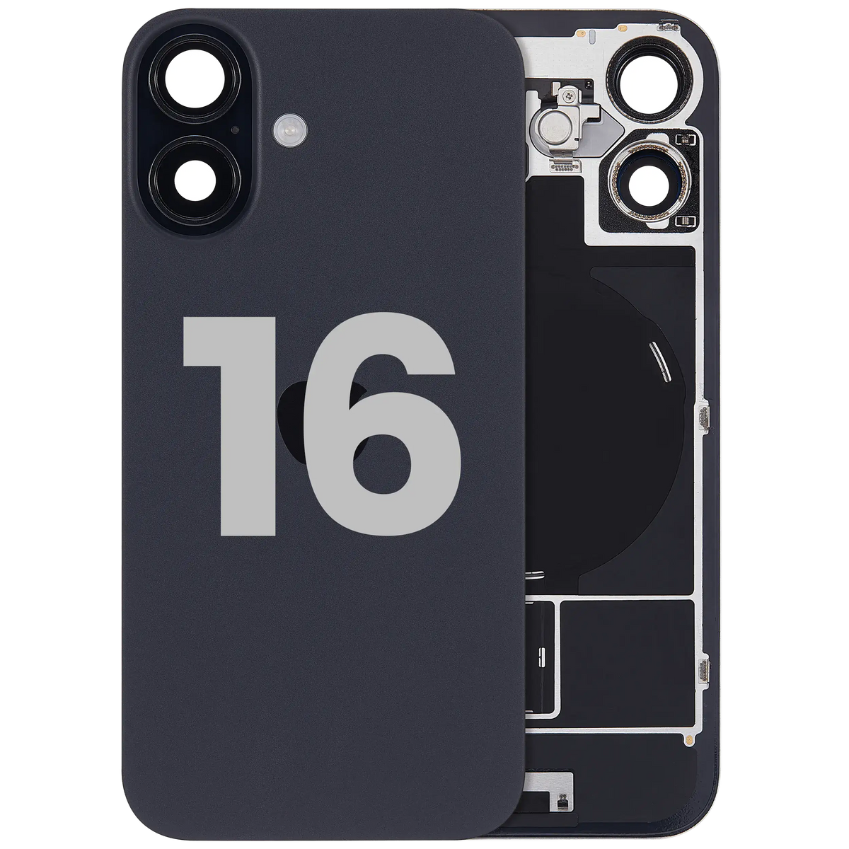 Back Glass W/ Mag Safe Magnet & Nfc & Flashlight Flex For I Phone 16 (Used Oem Pull: Grade A) (Black)