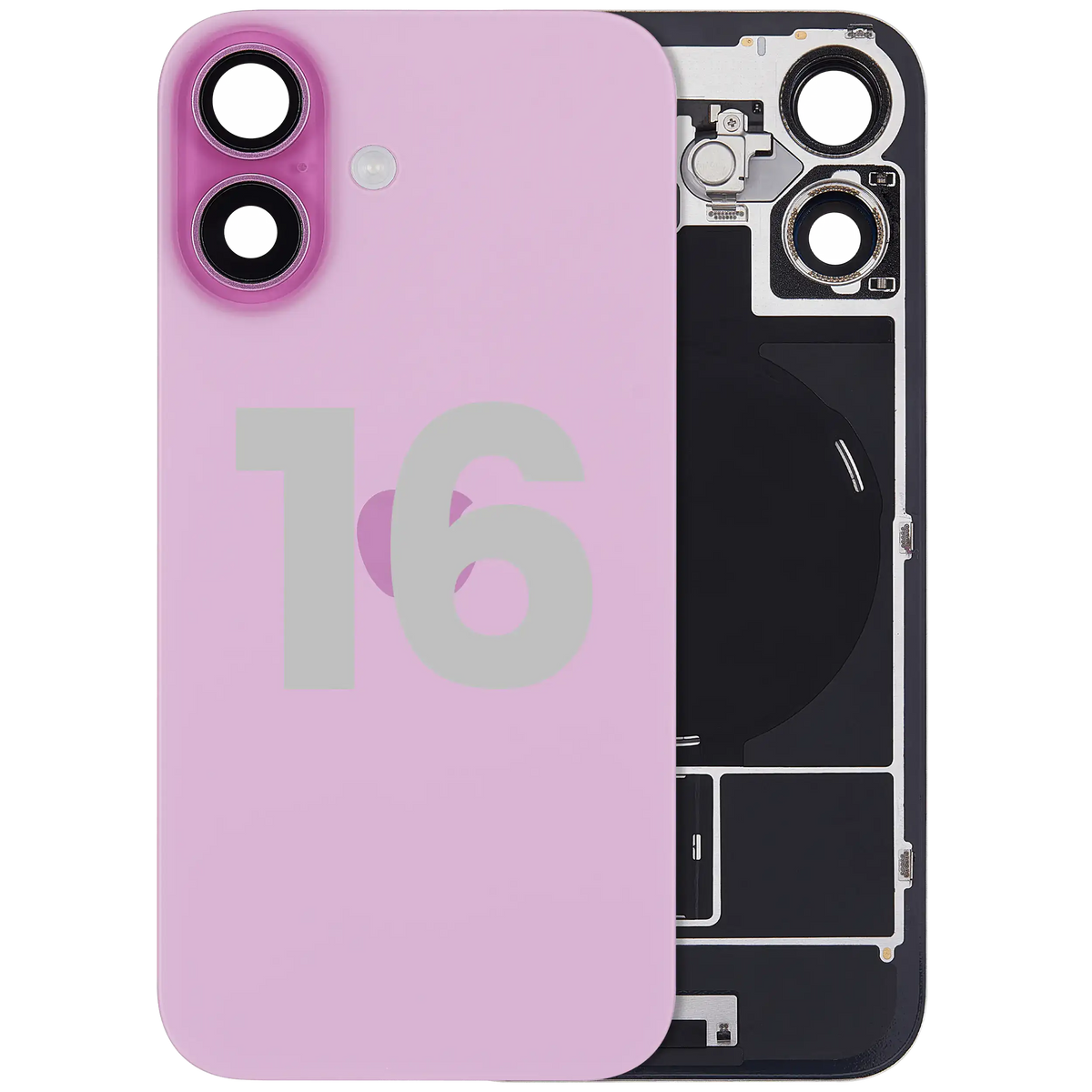 Back Glass W/ Mag Safe Magnet & Nfc & Flashlight Flex For I Phone 16 (Used Oem Pull: Grade A) (Pink)