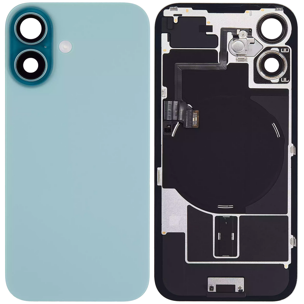 Back Glass W/ Mag Safe Magnet & Nfc & Flashlight Flex For I Phone 16 (Used Oem Pull: Grade A) (Teal)