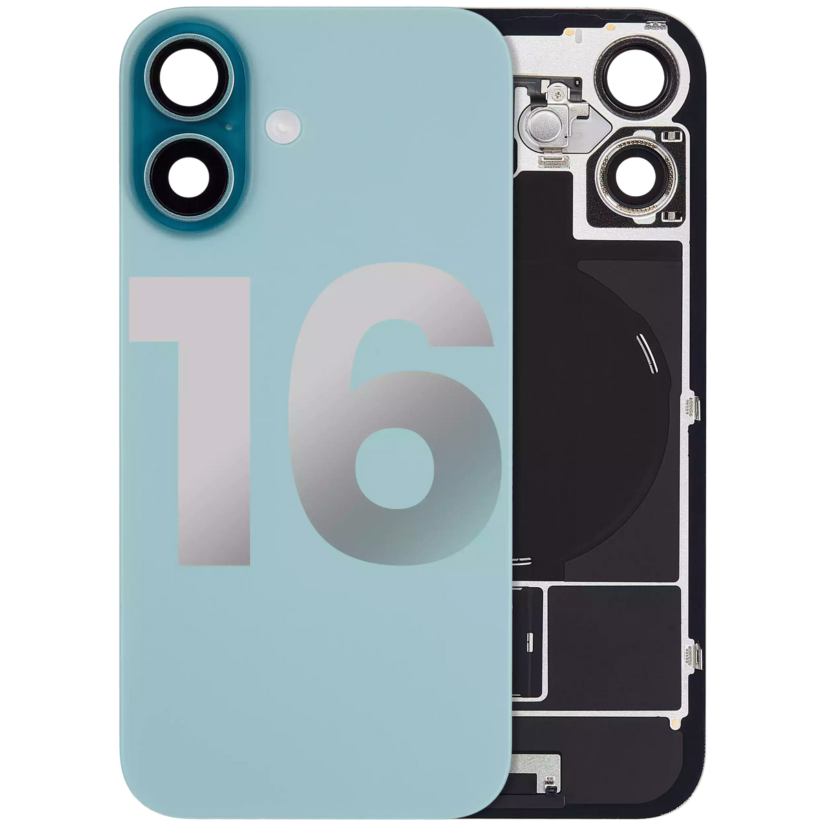 Back Glass W/ Mag Safe Magnet & Nfc & Flashlight Flex For I Phone 16 (Used Oem Pull: Grade A) (Teal)