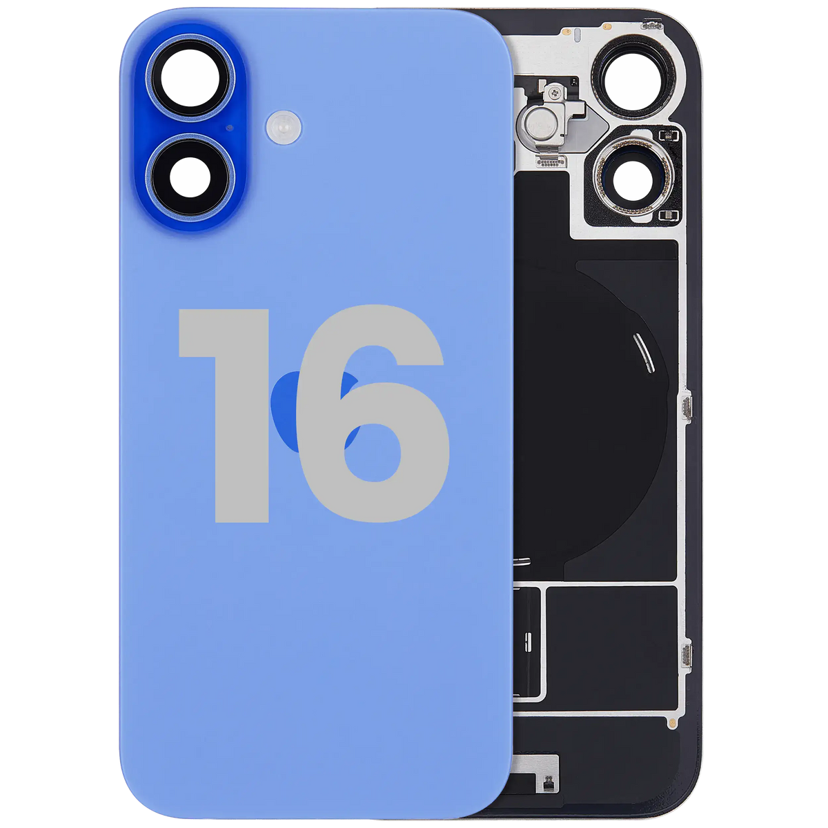 Back Glass W/ Mag Safe Magnet & Nfc & Flashlight Flex For I Phone 16 (Used Oem Pull: Grade A) (Ultramarine)