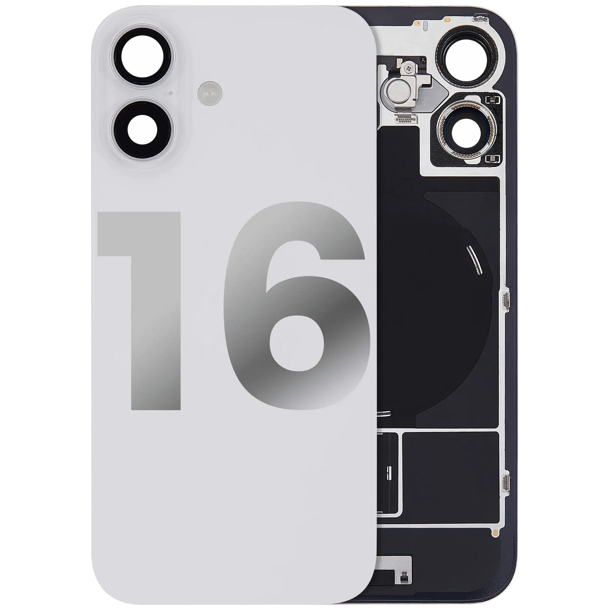 Back Glass W/ Mag Safe Magnet & Nfc & Flashlight Flex For I Phone 16 (Used Oem Pull: Grade A) (White)