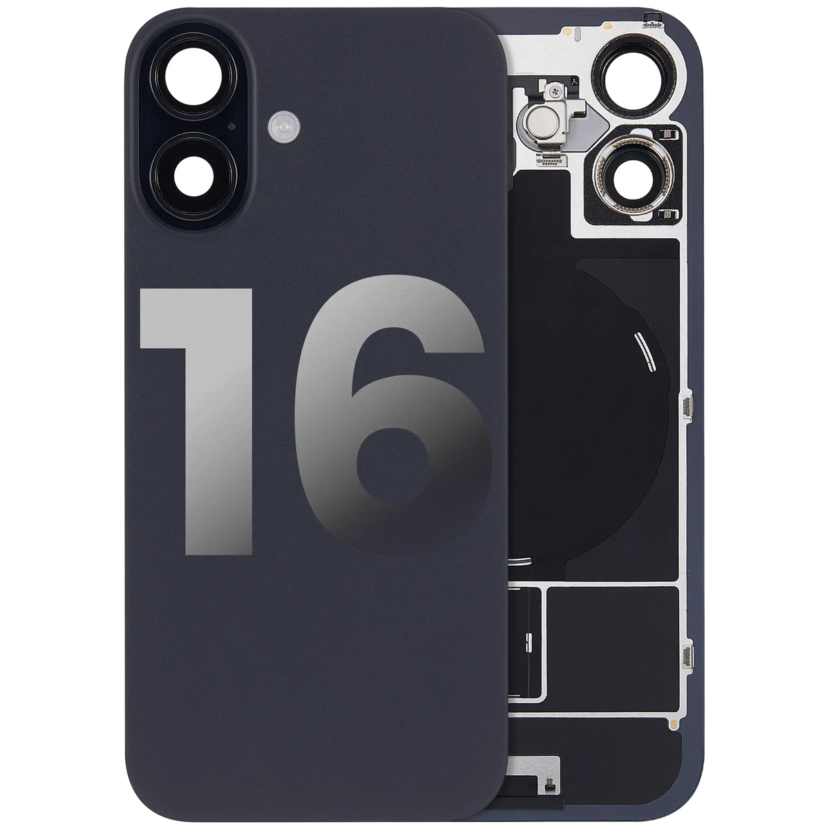 Back Glass W/ Mag Safe Magnet & Nfc & Flashlight Flex For I Phone 16 (Used Oem Pull: Grade B) (Black)