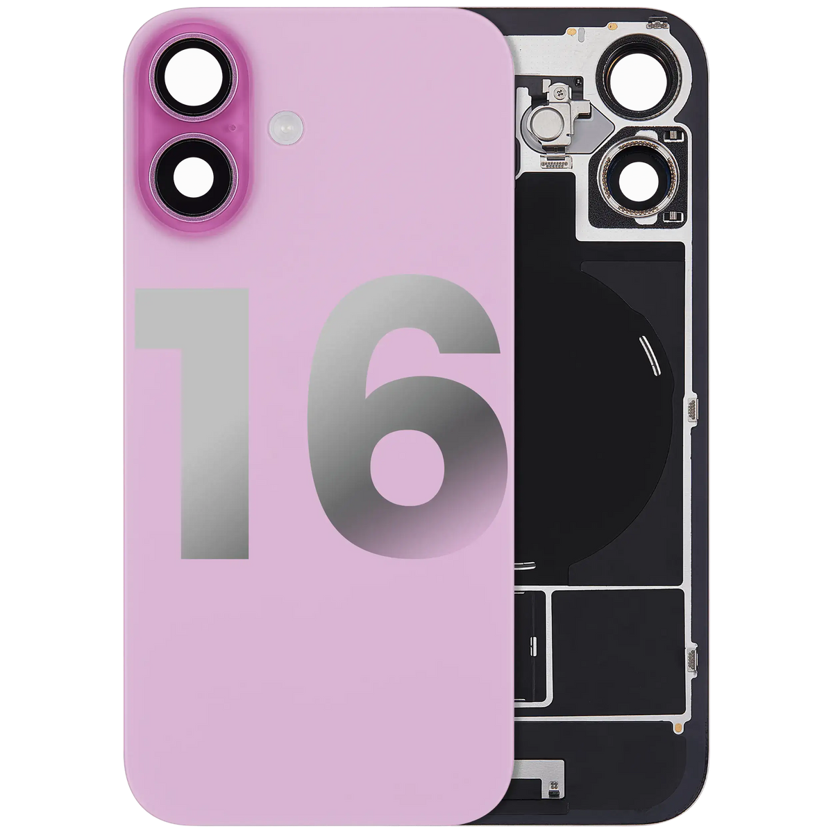 Back Glass W/ Mag Safe Magnet & Nfc & Flashlight Flex For I Phone 16 (Used Oem Pull: Grade B) (Pink)