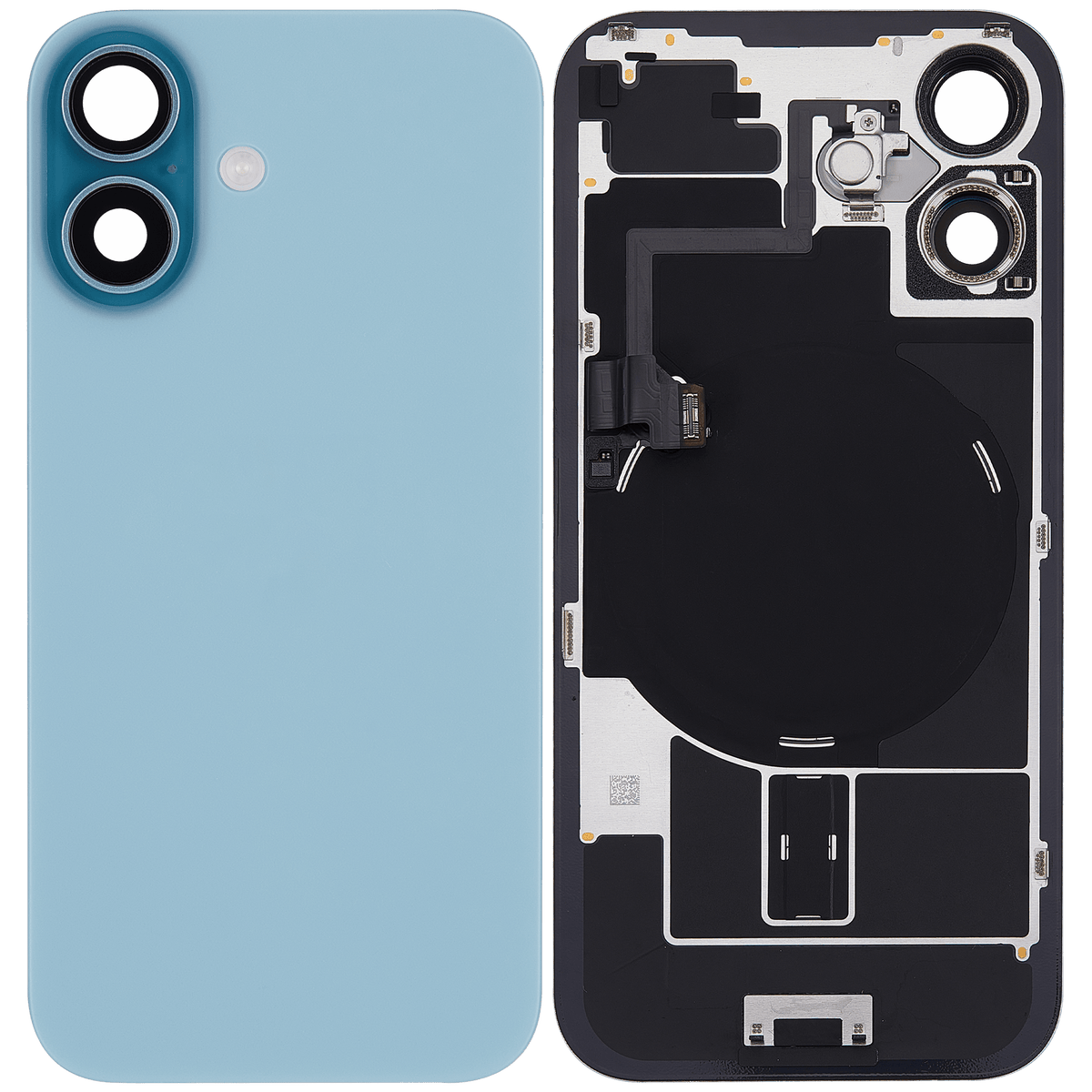 Back Glass W/ Mag Safe Magnet & Nfc & Flashlight Flex For I Phone 16 (Used Oem Pull: Grade B) (Teal)