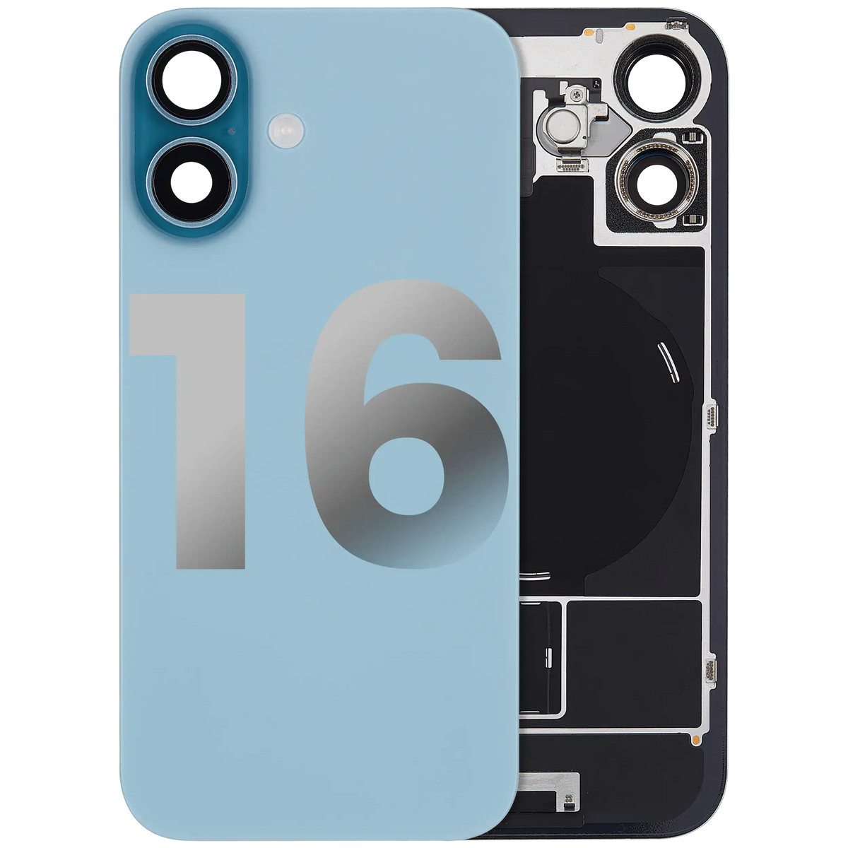 Back Glass W/ Mag Safe Magnet & Nfc & Flashlight Flex For I Phone 16 (Used Oem Pull: Grade B) (Teal)