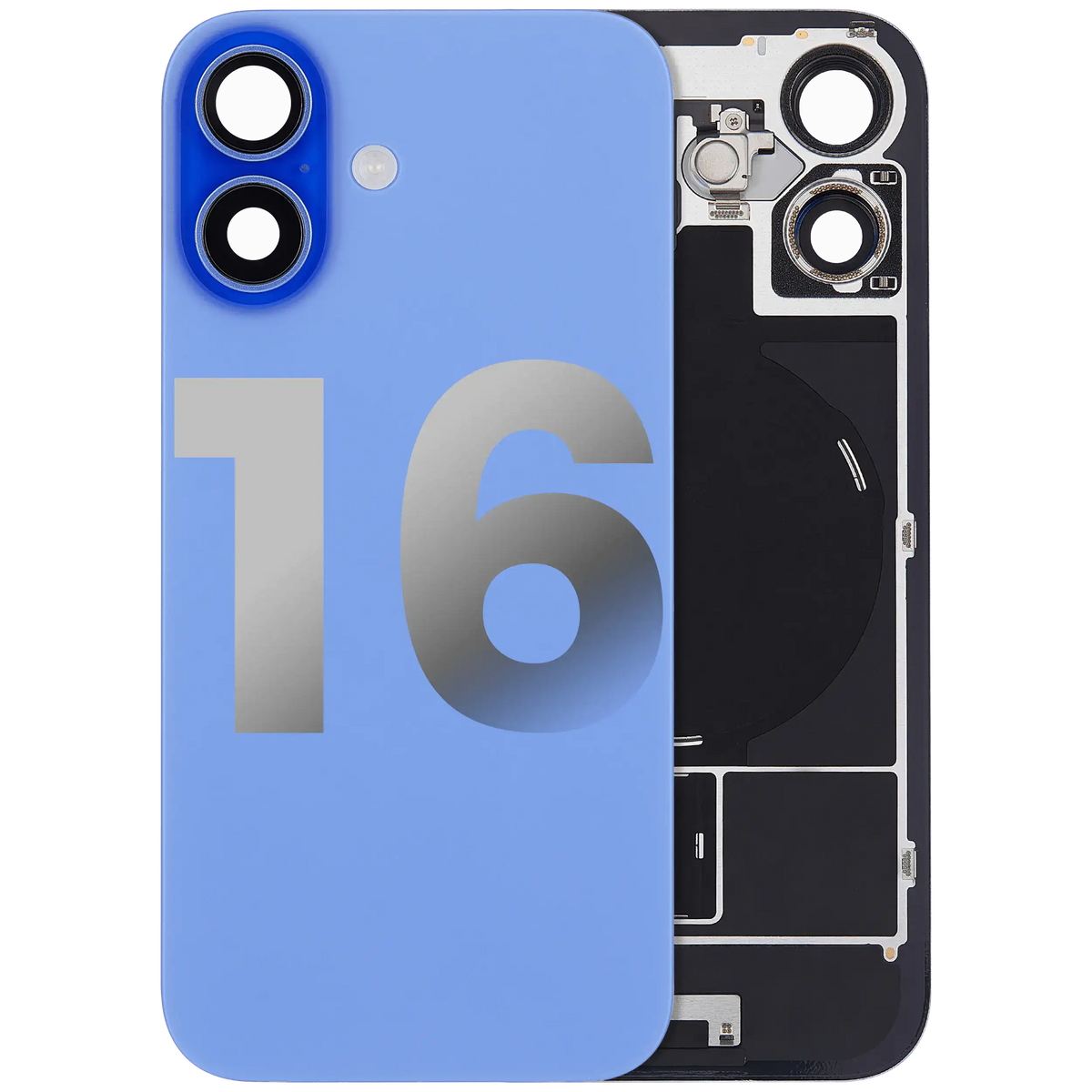 Back Glass W/ Mag Safe Magnet & Nfc & Flashlight Flex For I Phone 16 (Used Oem Pull: Grade B) (Ultramarine)