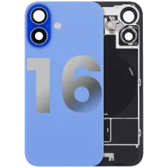 Back Glass W/ Mag Safe Magnet & Nfc & Flashlight Flex For I Phone 16 (Used Oem Pull: Grade B) (Ultramarine)