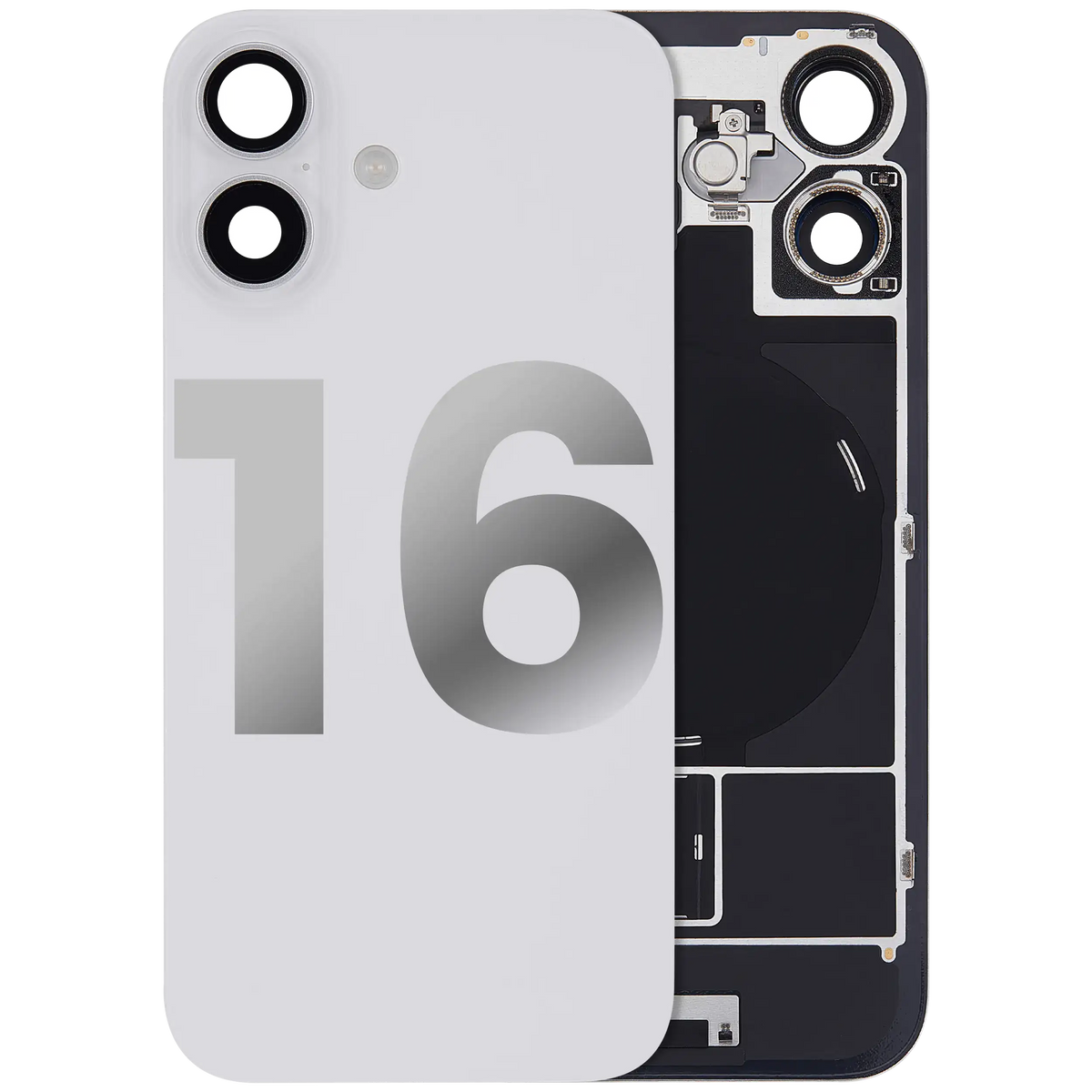 Back Glass W/ Mag Safe Magnet & Nfc & Flashlight Flex For I Phone 16 (Used Oem Pull: Grade B) (White)