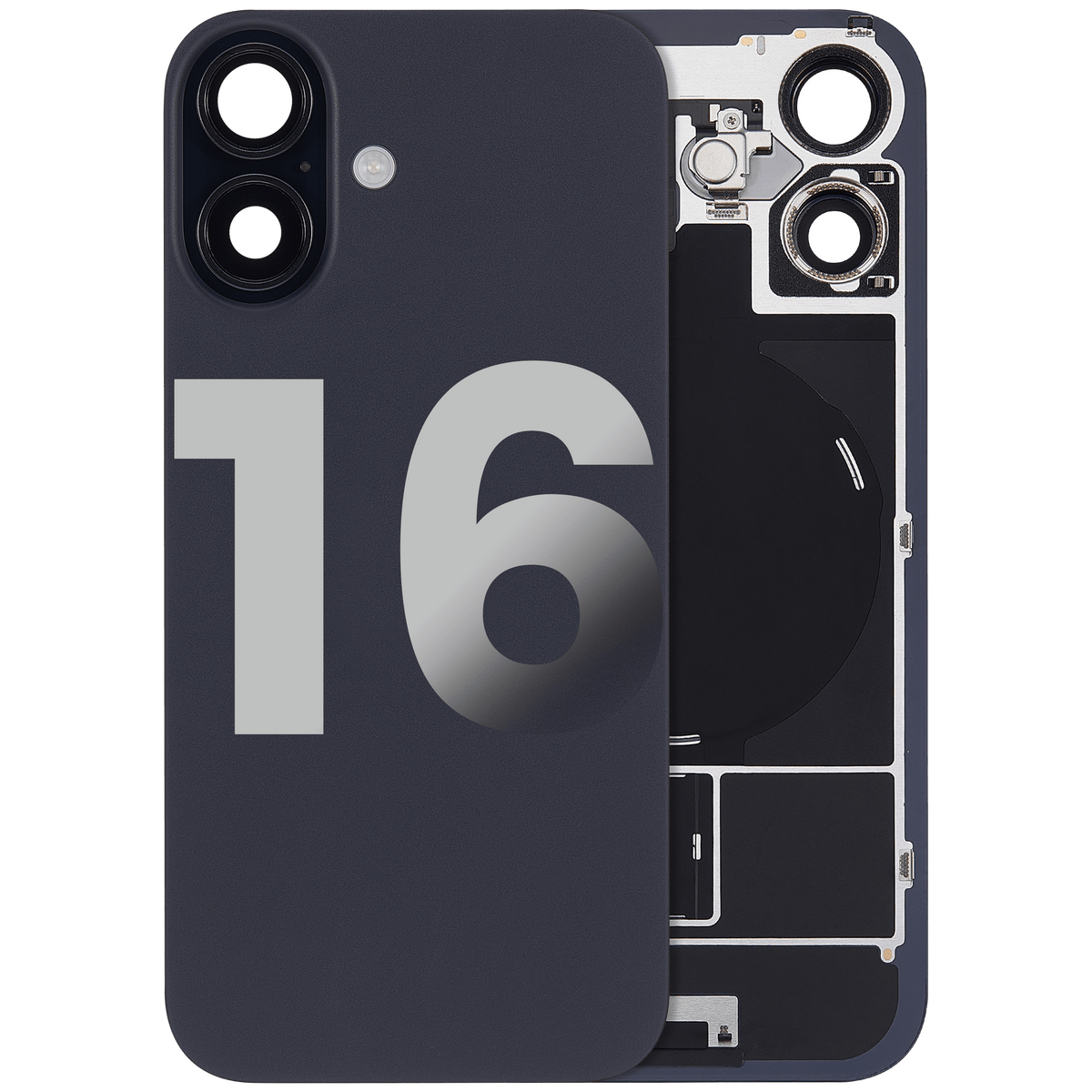 Back Glass W/ Mag Safe Magnet & Nfc & Flashlight Flex For I Phone 16 (Used Oem Pull: Grade C) (Black)