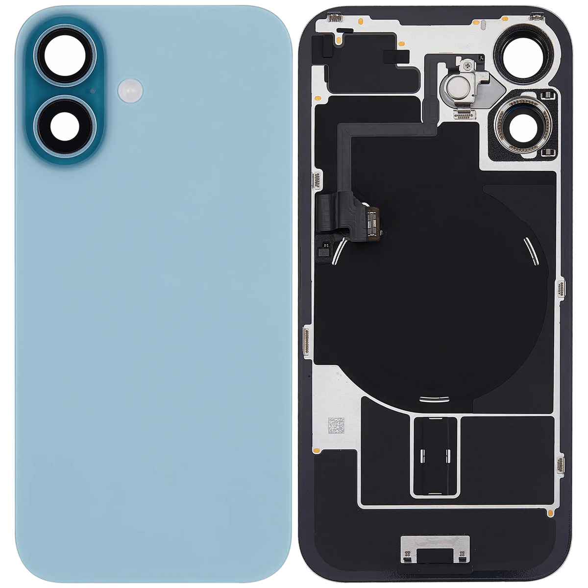 Back Glass W/ Mag Safe Magnet & Nfc & Flashlight Flex For I Phone 16 (Used Oem Pull: Grade C) (Teal)