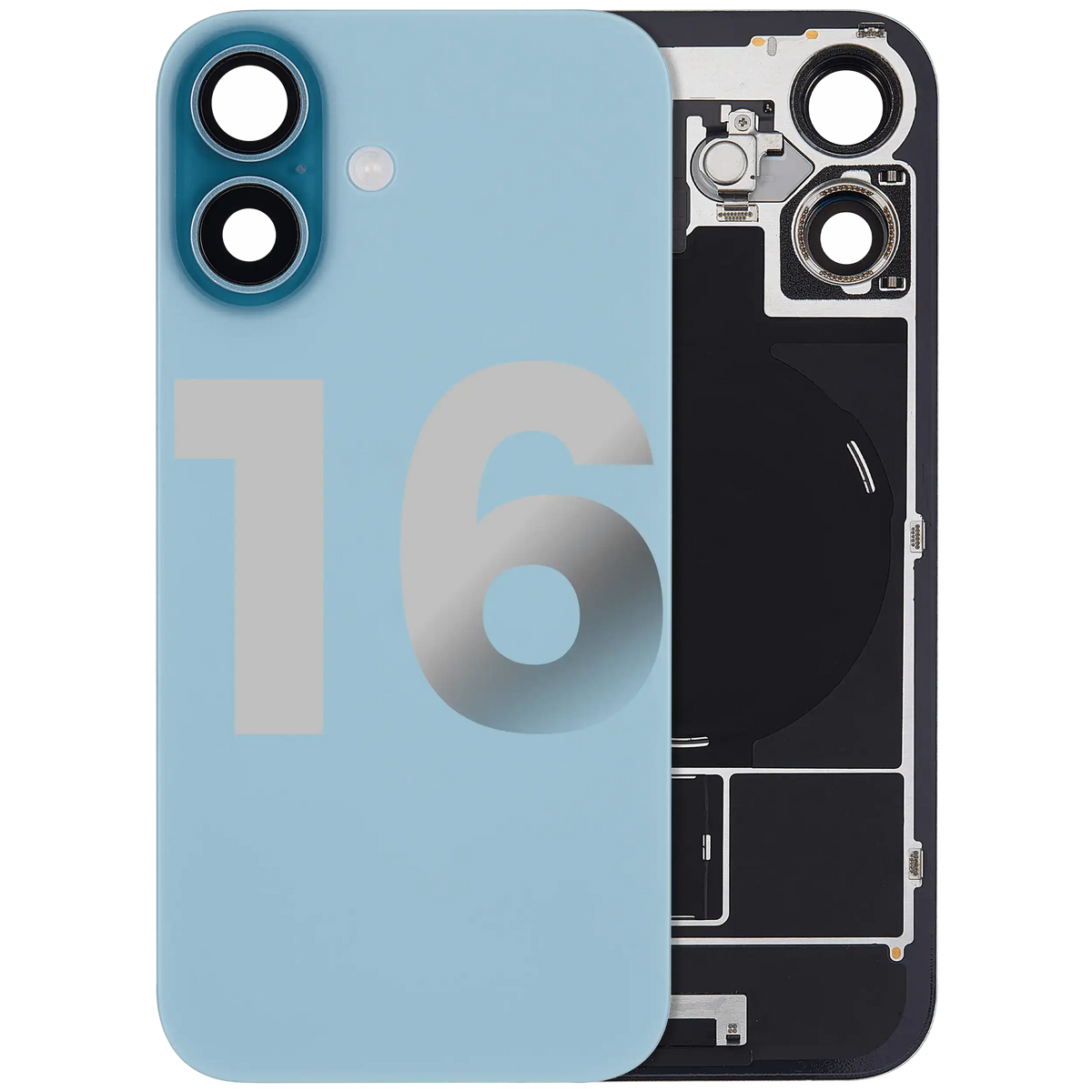 Back Glass W/ Mag Safe Magnet & Nfc & Flashlight Flex For I Phone 16 (Used Oem Pull: Grade C) (Teal)